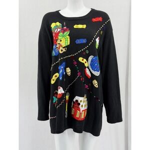 Vintage Victoria Woman Sweater 3X Black Christmas‎ Gifts Gingerbread Ugly Party
